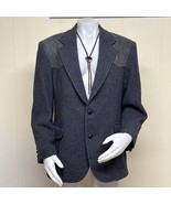 Pendleton Western Blazer Mens 40 Gray Sport Coat Wool Tweed Leather Elbo... - $82.54