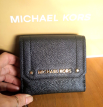 MICHAEL KORS Medium Trifold Black Leather Coin Case Wallet NWOT - $47.99