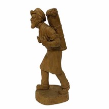 Large Vintage Hand Carved Folk Art Figural Man Scavenger Wooden Sculpture Statue - £70.14 GBP