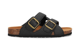 Vegan unisex sandals black Piñatex flat slip on criss-cross straps buckle padded - £68.85 GBP