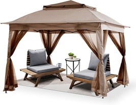 Patio Gazebo Outdoor Pop Up Gazebo With Curtains And Shelter For, Kaki, 11X11 - $186.64