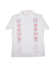 Vintage Guayabera Shirt Mens S White Embroidered Hawaiian Beach Don Quixote - $28.88
