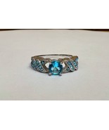 Aqua Sea Blue Ring Silver Colored Band Size 8-10 Approx - £17.54 GBP
