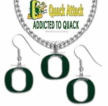 NEW! OREGON DUCKS NECKLACE &amp; EARRINGS SET ¾&quot; x 1&quot; FOOTBALL NCAA HOT! JEW... - $26.70