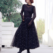 Black Long Tulle Skirt Outift Women Custom Plus Size Black Tulle Skirt