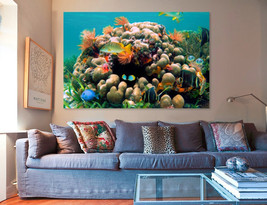 Colorful Coral Reen Canvas Print Caribbean Underwater Wall Art Living Room Decor - £38.83 GBP