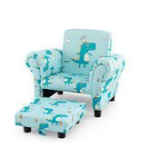 Kids Single Sofa with Cute Patterns Ergonomic Backrest and Armrests-Blue - $122.24