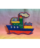 Embroidered Iron On Applique Patch Red Fabric Steamship - £2.28 GBP