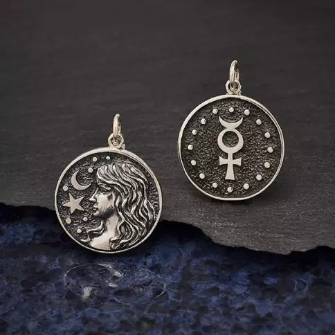 Sterling Silver Astrology Virgo Pendant 24x18mm - $56.20