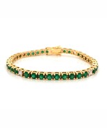 Green Emerald Tennis Bracelet Silver Gold Anniversary Wedding Gift For W... - $217.46 CAD+