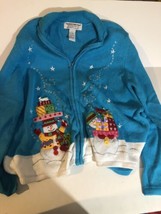 Women’s Ugly Christmas Sweater Large Snowman With Presents Blue Sh2 - $19.79