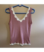 Y2K Style Lace Tank Top Seamless Mauve Pink / White Women’s Size Medium ... - $19.95