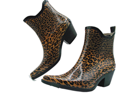 CORKYS Womens Girls Black Brown Leopard Print Cowgirl Ankle Rainboots Size US 5 - £10.97 GBP