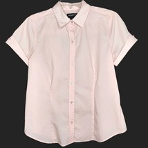 Liz Claiborne Womens Blouse Size M Short Sleeve Button Front Collared Solid Pink - £10.46 GBP