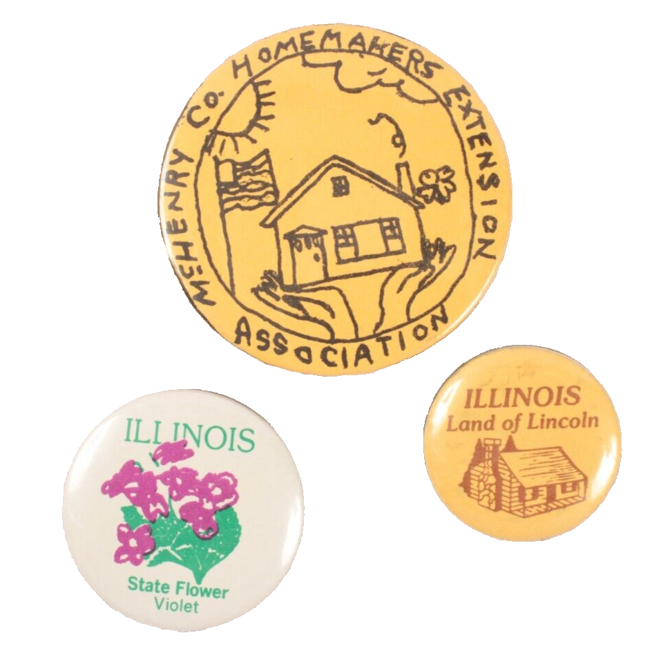 3 Illinois Theme Pinback Buttons Vintage Style - $4.99