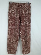 Cathy Womens Linen Blend Brown Patterned Drawstring Waist Pant w/Pockets... - $9.75