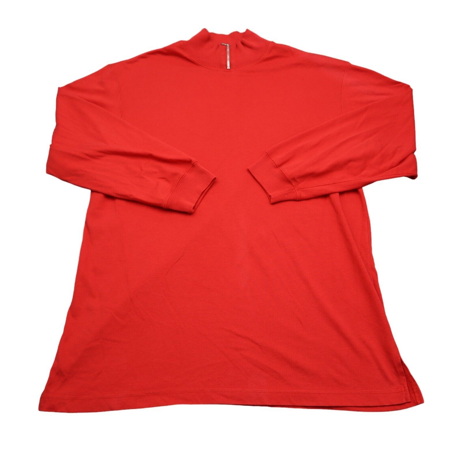 BE Shirt Mens S Red Plain Mock Neck Long Sleeve Banded Cuffs Pullover Top - $18.69