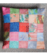 Decorative Throw Pillow Square Block Quilt Design Front Multicolor Patch... - £31.59 GBP