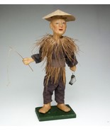 VINTAGE ASIAN FISHERMAN FISHING POLE FISH HAT 10” FIGURINE 50S - €6,77 EUR