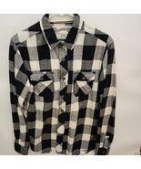 Men Roebuck black &amp; white plaid front pockets long sleeve button medium ... - $19.95