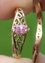 Estate Sale! 10k Gold Solid Ring Pink Sapphire Filigree Gemstone Size 7 Tested - £103.88 GBP