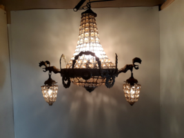 Stunning Mid Century Cast Brass Stag&#39;s Head and Crystal Chandelier, Ca. ... - $836.48
