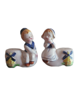 Dutch Maiden &amp; Her Beau Windmill Girl Boy Salt Pepper Shaker Set 50/60&#39;s... - $266.20 MXN
