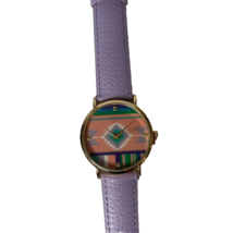 Geneva Colorful Aztec Dial Round Gold Tone Case Purple Faux Leather Band Watch - £4.71 GBP