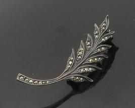 925 Sterling Silver - Vintage Marcasite Floral Leaf Motif Brooch Pin - BP7098 - £27.14 GBP