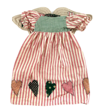 Folk Art Angel Doll Dress Red Stripes and Hearts Cotton - $14.49