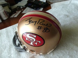 JERRY  RICE  HAND  SIGNED  AUTOGRAPHED  FOOTBALL  MINI  HELMET   NM /  M... - £169.41 GBP