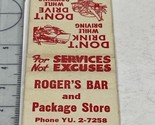 Matchbook Cover  Roger’s Bar and Package Store  Clewiston, FL gmg  Unstruck - $12.38