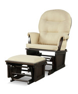 Wood Glider &amp; Ottoman Cushion Set Baby Nursery Rocking Chair Beige - £284.10 GBP
