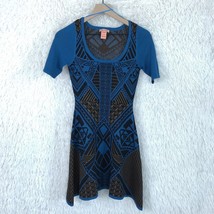 Flying Tomato Aztec Fit &amp; Flare Sweater Dress Blue Black Tribal Womens Size XS - £15.57 GBP
