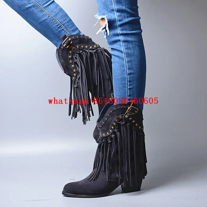 Choudory Sapato feminino celebrity shoes gladiator fringe boots sheepski... - £313.35 GBP