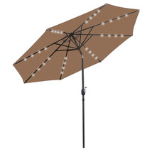 10Ft Led Lighted Market Solar Umbrella Powered Table, 8 Ribs Tan Patio - £86.59 GBP