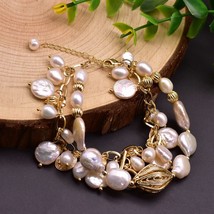 Real Fresh Water Baroque Pearl Charm Baralets For Women Wedding Girls Vintage Je - £40.79 GBP