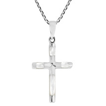 Elegant X Cross White Mother of Pearl Inlay Sterling Silver Necklace - £18.15 GBP