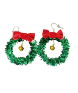 Dangle Hook Earrings - New - Tinsel Green Christmas Wreath - $14.99