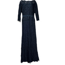 Tadashi Shoji Blue Illusion Lace Long Sleeve Maxi Gown Dress Size 8 - £93.47 GBP