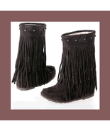 Mid Calf Moccasin Tassel Fringe Style Mountain Boot - Coffee/Brown - £55.10 GBP