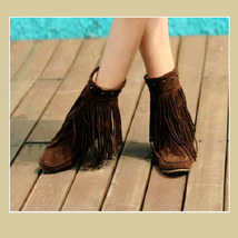 Mid Calf Moccasin Tassel Fringe Style Mountain Boot - Coffee/Brown image 2