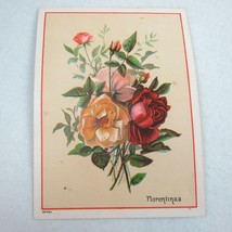 Antique Victorian Trade Card Flowers Florentina Red Pink Yellow Floral Bouquet - £7.86 GBP