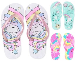 NWT The Childrens Place Unicorn Tie Dye Narwhal Girls Flip Flops Sandals Shoes - £4.10 GBP