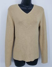 Merona Pullover Sweater Junior&#39;s Size Large Gold Metallic Ribbed V-Neck - £5.50 GBP