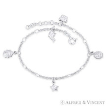Dolphin Ladybug Star Sun Butterfly Charm Cable Chain .925 Sterling Silver Anklet - £31.60 GBP