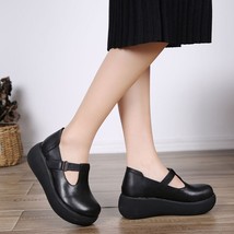 DRKANOL 2021 Spring Women Flat Platform Shoes Handmade Genuine Leather Round Toe - £64.16 GBP