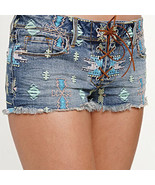 KENDALL &amp; KYLIE TRIBAL DENIM JEAN EMBROIDERED LACE UP SHORTS WOMEN&#39;S/JRS - £23.17 GBP