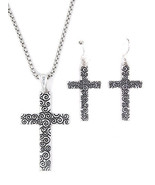 Wave cross silver earrings and pendant - $244.84 MXN