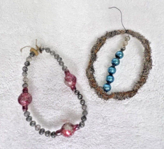 2 Victorian Tinsel &amp; Mercury Glass Beady Christmas Tree Ornaments Blue &amp;... - $22.28